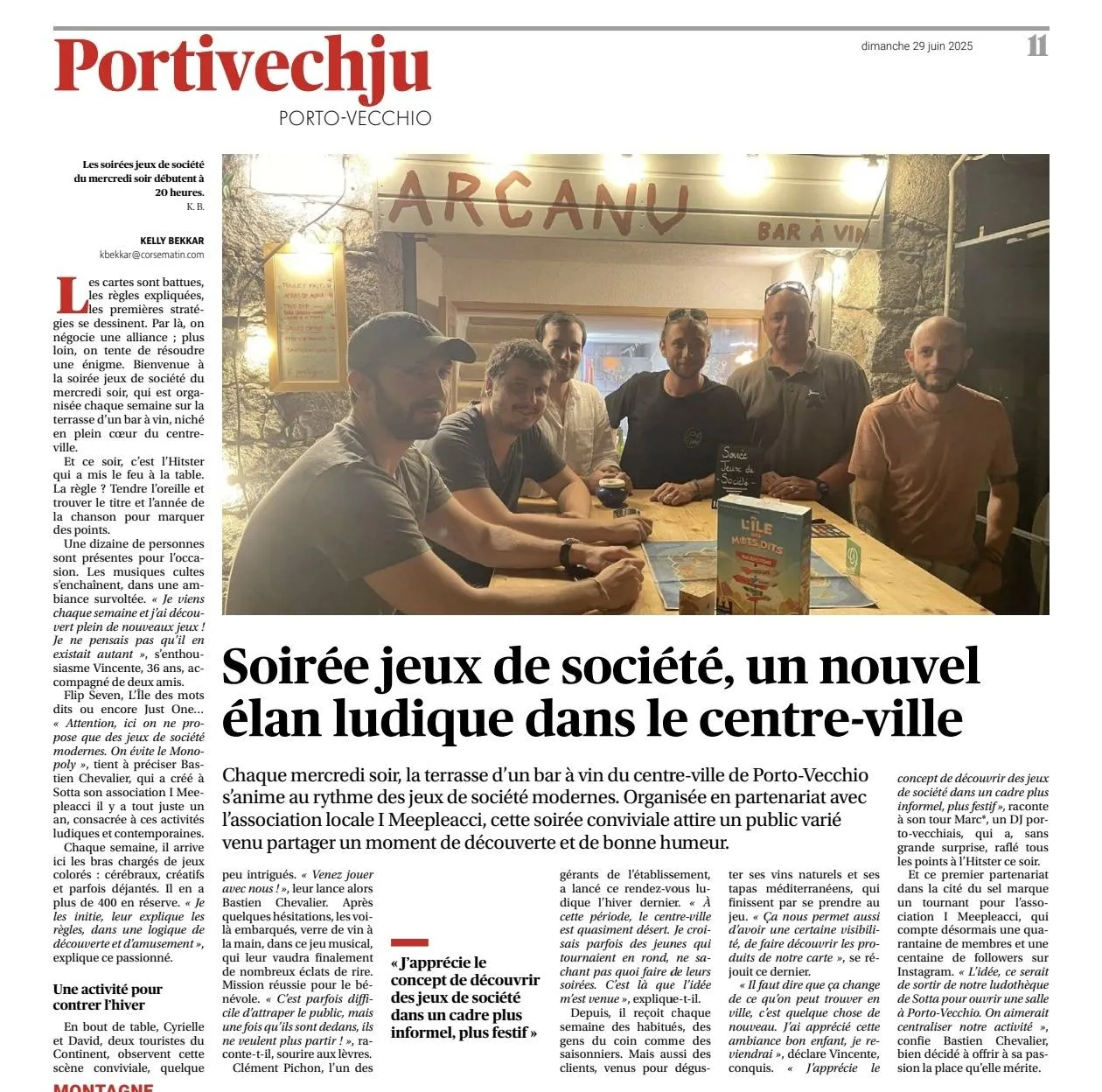 Jeux de société Porto-Vecchio dans Corse Matin